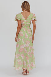 Loveberry Puff Sleeve A-Line Maxi Dress Green